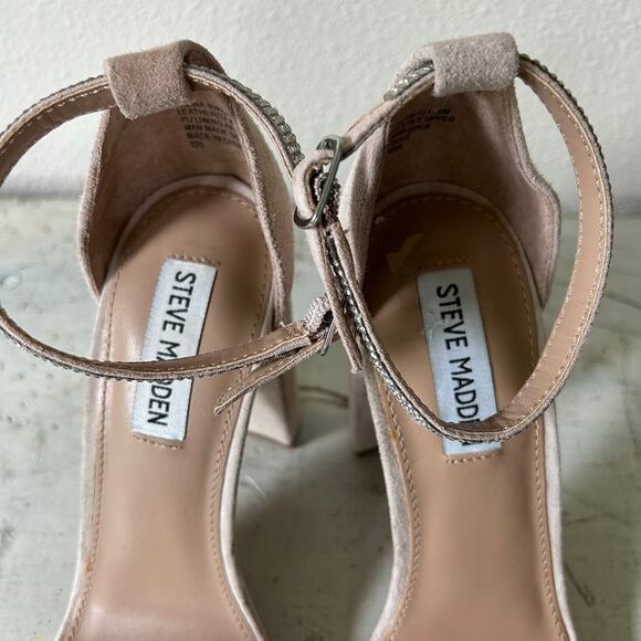 Steve Madden Kalina Embellished Rhinestone ankle strap heels sandal bling tan 8 - Picture 10 of 11